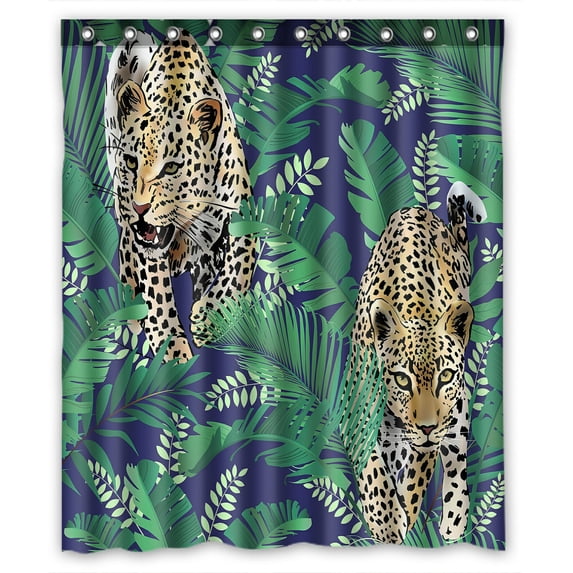 ABPHQTO Cheetah And Leopards Palm Leaves Tropical Jungle Waterproof Polyester Shower Curtain and Hooks For Home Decor 60x72 Inch