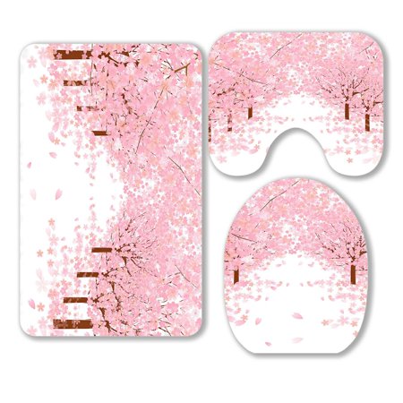 ABPHQTO Cherry Blossom 3 Piece Bathroom Rugs Set Bath Rug Contour Mat and Toilet Lid Cover