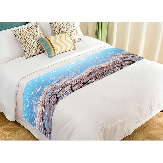 ABPHQTO Cherry Blossoms Flower Petals Floating Blown Spring Breeze Bed Runner Bedding Scarf Bed Decoration 20x95 inch