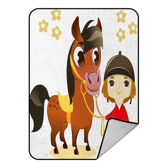 ABPHQTO Child Stand With Small Horse Fleece Blanket Fleece Back Throw Blanket 58x80inch