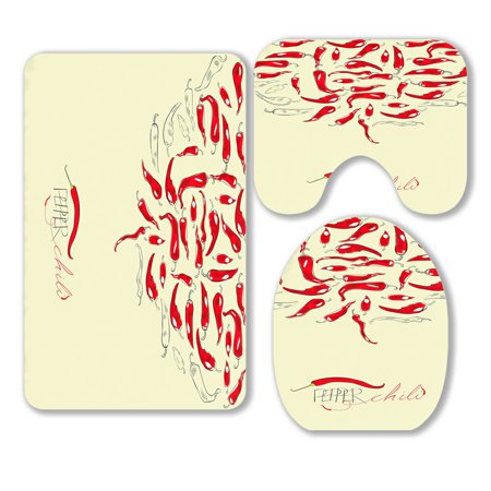 ABPHQTO Chili Pepper 3 Piece Bathroom Rugs Set Bath Rug Contour Mat and Toilet Lid Cover