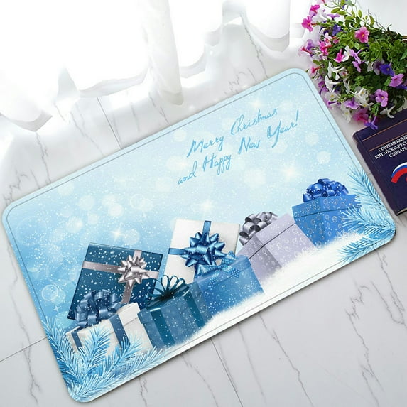 ABPHQTO Christmas Blue Gift Boxes And Snowflakes Doormat Entrance Rug Area Rug Floor Mat Home Decor 23.5x16.7 Inch