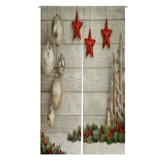 ABPHQTO Christmas Bright Wood Fir Branches Stars Trees Snow Japanese Noren Curtain Doorway Door Window Treatment Curtains Cotton Linen Curtain 85x150 cm