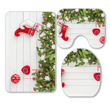 ABPHQTO Christmas Christmas Fir Tree Christmas Socks 3 Piece Bathroom Rugs Set Bath Rug Contour Mat and Toilet Lid Cover