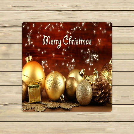 ABPHQTO Christmas Decorations Table On Wooden Background Towels Beach Bath Pool Sprot Travel Hand Spa Towel 13x13 Inch