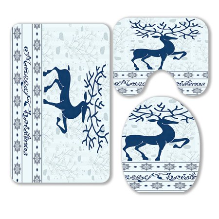 ABPHQTO Christmas Deer Merry Christmas 3 Piece Bathroom Rugs Set Bath Rug Contour Mat and Toilet Lid Cover