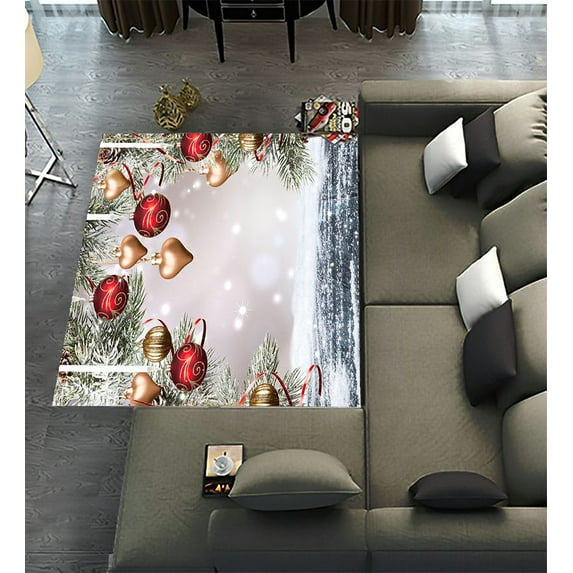 ABPHQTO Christmas Holiday Balls Snow Christmas Area Rugs 4 x 5ft Floor Carpet Mat for Living Dinning Room Bedroom Kitchen Hallway Office Decor
