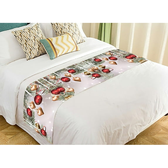 ABPHQTO Christmas Holiday Balls Snow Christmas Bed Runner Bedding Scarf Bed Decoration 20x95 inch