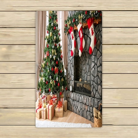 ABPHQTO Christmas Interior Natural Light Christmas Tree Fireplace Towels,Beach Bath Pool Sprot Travel Hand Spa Towel 16x28 Inch