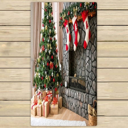 ABPHQTO Christmas Interior Natural Light Christmas Tree Fireplace Towels,Beach Bath Pool Sprot Travel Hand Spa Towel 30x56 Inch
