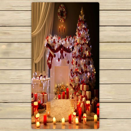 ABPHQTO Christmas Interior Xmas Tree Fireplace Light Towels,Beach Bath Pool Sprot Travel Hand Spa Towel 30x56 Inch