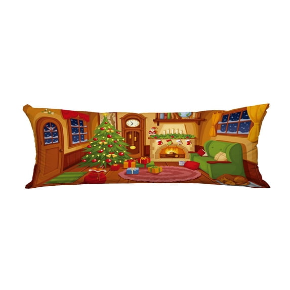 ABPHQTO Christmas Living Room Sofa Fireplace Clock Fir Tree Body Pillow Covers Pillow Case Protector Pillowcase 20x60 Inch
