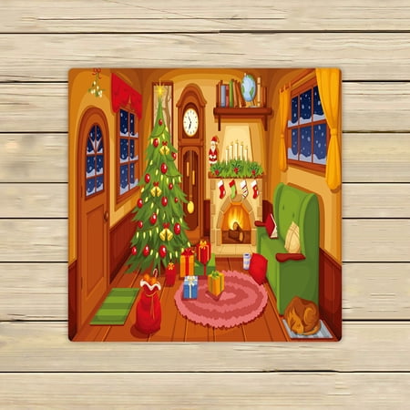 ABPHQTO Christmas Living Room Sofa Fireplace Clock Fir Tree Towels,Beach Bath Pool Sprot Travel Hand Spa Towel 13x13 Inch