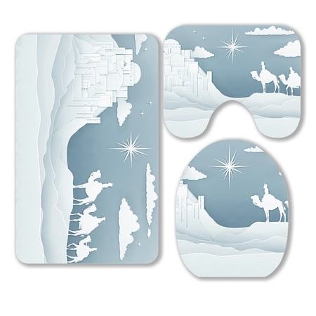 ABPHQTO Christmas Nativity Scene Of Three Wise Men 3 Piece Bathroom Rugs Set Bath Rug Contour Mat and Toilet Lid Cover