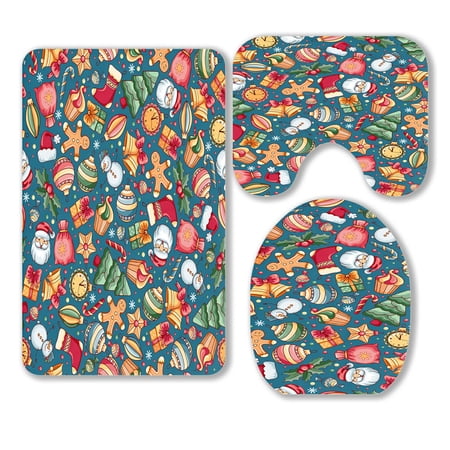 ABPHQTO Christmas New Year 3 Piece Bathroom Rugs Set Bath Rug Contour Mat and Toilet Lid Cover