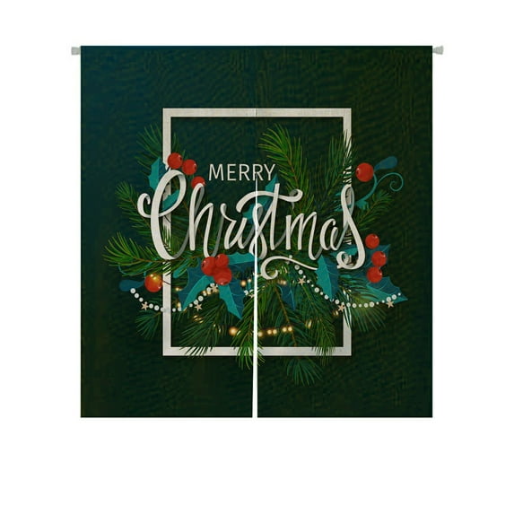 ABPHQTO Christmas New Year Fir Branches Mistletoe Lettering Japanese Noren Curtain Doorway Door Window Treatment Curtains Cotton Linen Curtain 85x120 cm