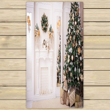 ABPHQTO Christmas New Year Tree Fireplace Great White Living Room Towels,Beach Bath Pool Sprot Travel Hand Spa Towel 30x56 Inch