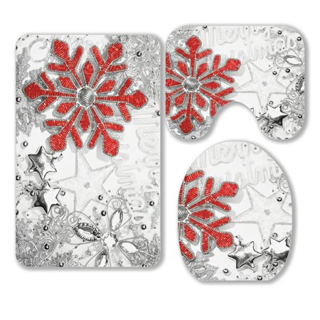 ABPHQTO Christmas Ornament 3 Piece Bathroom Rugs Set Bath Rug Contour Mat and Toilet Lid Cover
