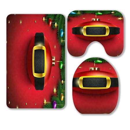 ABPHQTO Christmas Party Christmas Ball Santa Belt 3 Piece Bathroom Rugs Set Bath Rug Contour Mat and Toilet Lid Cover
