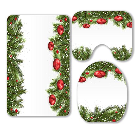 ABPHQTO Christmas Realistic Frame Fir 3 Piece Bathroom Rugs Set Bath Rug Contour Mat and Toilet Lid Cover