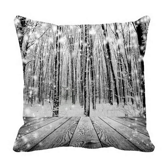 ABPHQTO Christmas Snow On The Wood Textured Forest Winter Pillow Case Pillow Cover Pillow Protector Two Sides For Couch Bed 18x18 Inch