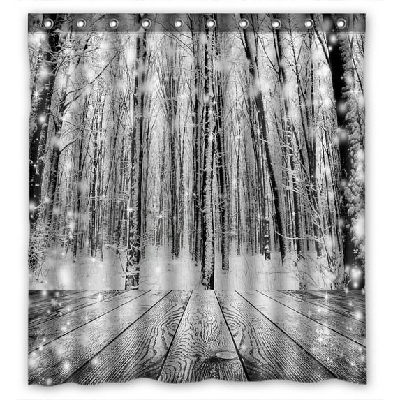 ABPHQTO Christmas Snow On The Wood Textured Forest Winter Waterproof Polyester Shower Curtain and Hooks For Home Decor 66x72 Inch