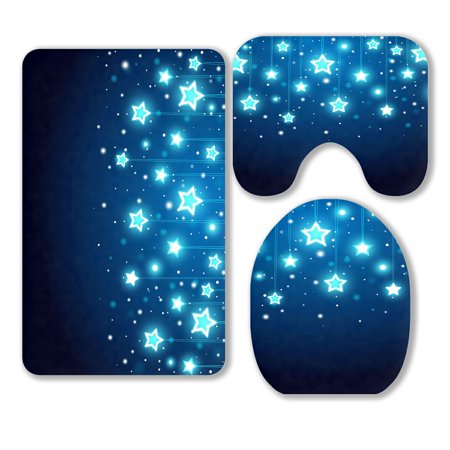 ABPHQTO Christmas Stars 3 Piece Bathroom Rugs Set Bath Rug Contour Mat and Toilet Lid Cover