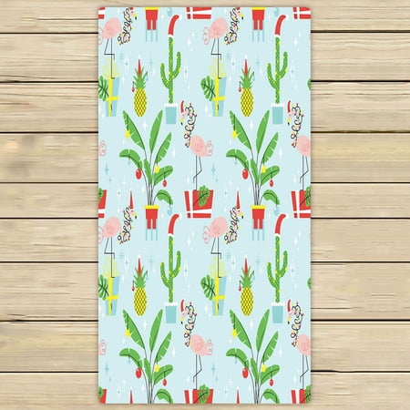 ABPHQTO Christmas Tropical Plants Flamingos In Hats Towels,Beach Bath Pool Sprot Travel Hand Spa Towel 30x56 Inch