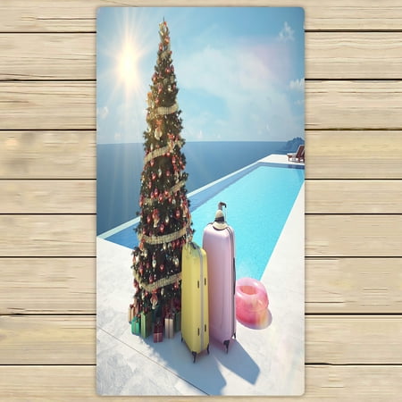 ABPHQTO Christmas Vacation At Pool 3D Rendering Towels,Beach Bath Pool Sprot Travel Hand Spa Towel 30x56 Inch