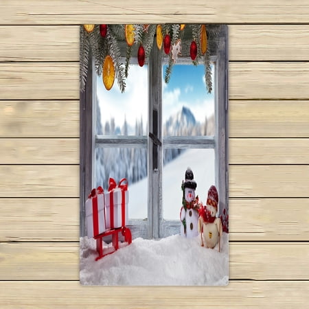 ABPHQTO Christmas Window Sill Snowy Towels,Beach Bath Pool Sprot Travel Hand Spa Towel 16x28 Inch