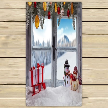 ABPHQTO Christmas Window Sill Snowy Towels,Beach Bath Pool Sprot Travel Hand Spa Towel 30x56 Inch