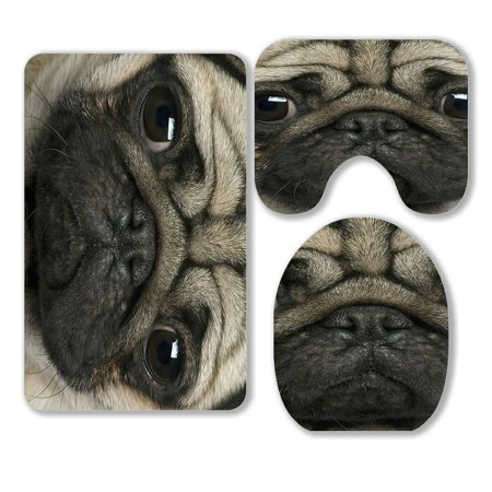 ABPHQTO Close Up Pug 2 Years Old 3 Piece Bathroom Rugs Set Bath Rug Contour Mat and Toilet Lid Cover