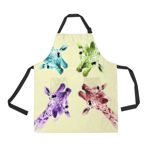 ABPHQTO Collage Of Watercolor Giraffes Apron Home Kitchen Apron with Pockets