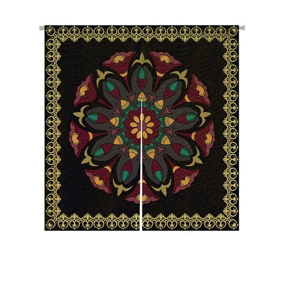 ABPHQTO Colored Mandala On A Black Flower Mandala Japanese Noren Curtain Doorway Door Window Treatment Curtains Cotton Linen Curtain 85x150 cm