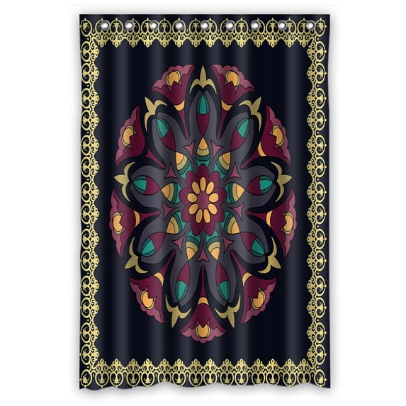 ABPHQTO Colored Mandala On A Black Flower Mandala Waterproof Polyester Shower Curtain and Hooks For Home Decor 48x72 Inch