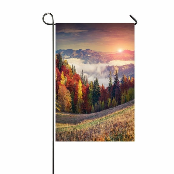 ABPHQTO Colorful Autumn Sunrise Mountains Home Outdoor Garden Flag House Banner Size 12x18 Inch