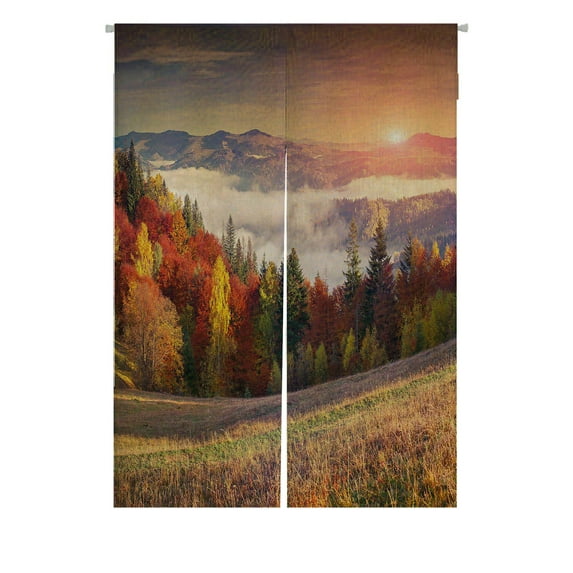 ABPHQTO Colorful Autumn Sunrise Mountains Japanese Noren Curtain Doorway Door Window Treatment Curtains Cotton Linen Curtain 85x120 cm