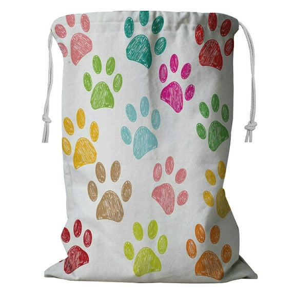 ABPHQTO Colorful Doodle Paw Storage Basket Laundry Bag with Drawstring 18x24 Inch