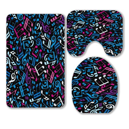 ABPHQTO Colorful Dotted Music Musical Notes 3 Piece Bathroom Rugs Set Bath Rug Contour Mat and Toilet Lid Cover