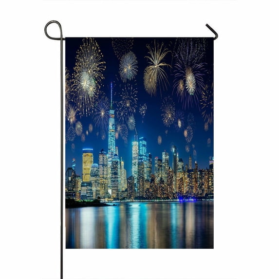 ABPHQTO Colorful Fireworks Above New York City Cityscape Home Outdoor Garden Flag House Banner Size 28x40 Inch