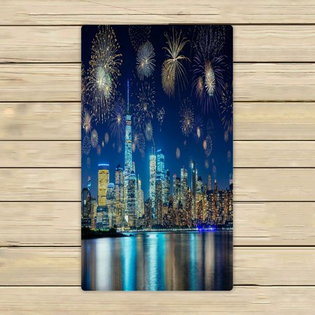 ABPHQTO Colorful Fireworks Above New York City Cityscape Towels,Beach Bath Pool Sprot Travel Hand Spa Towel 16x28 Inch