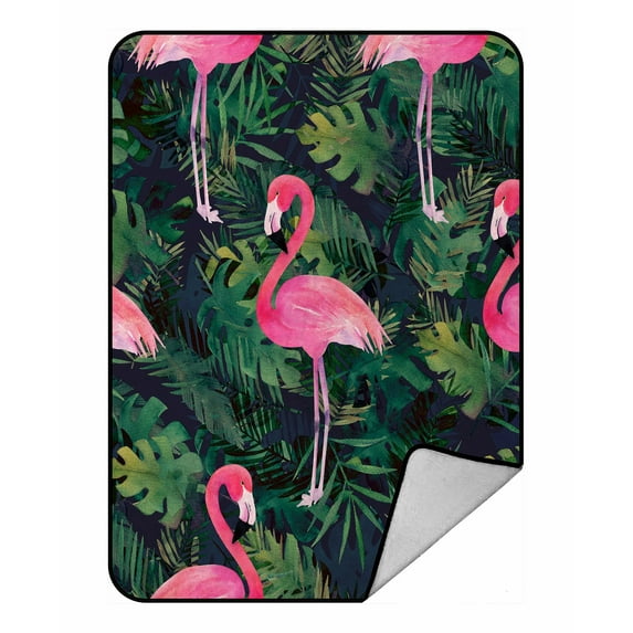 ABPHQTO Colorful Flamingo Tropical Leaves Fleece Blanket Fleece Back Throw Blanket 58x80 Inch