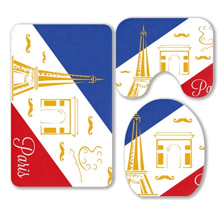 ABPHQTO Colorful France Flag With Some Yellow Silhouettes 3 Piece Bathroom Rugs Set Bath Rug Contour Mat and Toilet Lid Cover