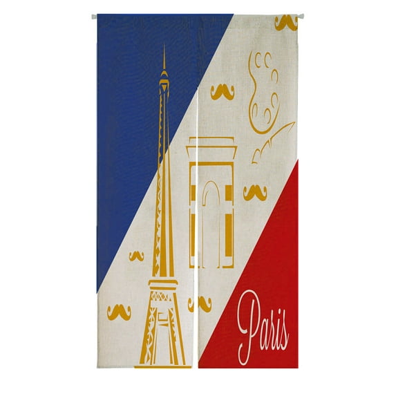 ABPHQTO Colorful France Flag With Some Yellow Silhouettes Japanese Noren Curtain Doorway Door Window Treatment Curtains Cotton Linen Curtain 85x150 cm