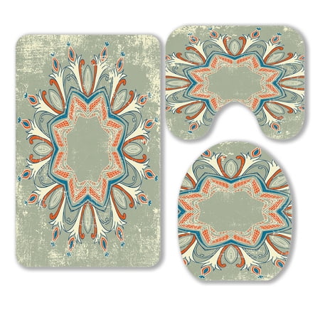 ABPHQTO Colorful Grunge Mandala 3 Piece Bathroom Rugs Set Bath Rug Contour Mat and Toilet Lid Cover