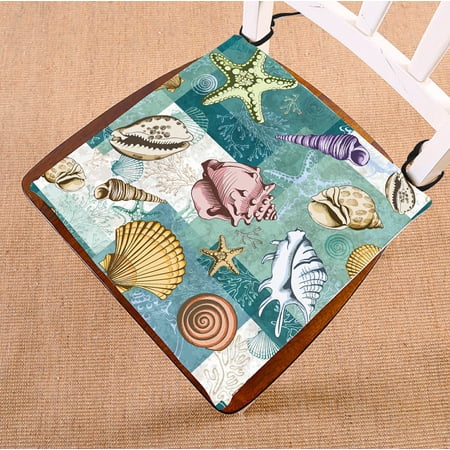 ABPHQTO Colorful Layered Pattern With Seashells Corals And Starfishes Chair Pad Seat Cushion Chair Cushion Floor Cushion Two Sides Printing 20x20 Inch