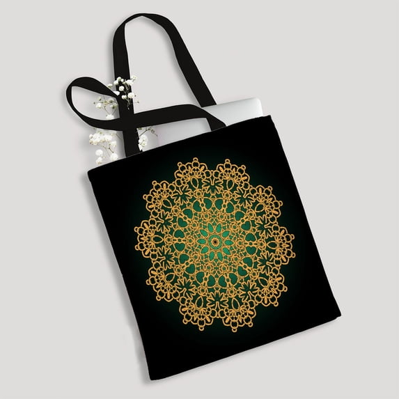 ABPHQTO Colorful Mandala Golden Flowe Canvas Bag Reusable Tote Grocery Shopping Bags Tote Bag 14x16 inch