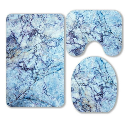 ABPHQTO Colorful Marble 3 Piece Bathroom Rugs Set Bath Rug Contour Mat and Toilet Lid Cover