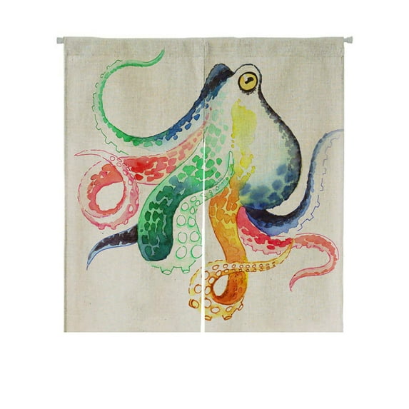 ABPHQTO Colorful Octopus Japanese Noren Curtain Doorway Door Window Treatment Curtains Cotton Linen Curtain 85x90 cm