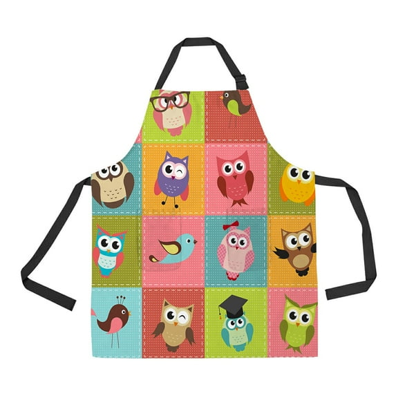 ABPHQTO Colorful Patchwork Owls Apron Home Kitchen Apron with Pockets
